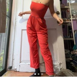 Orange zesty strapless jumpsuit (amazing material)